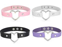 4 Stück Damen Leder-Halskette Choker, PU-Leder Herz Punk Gothic Emo Stil Verstellbare Halskette, L, Leder von BSGP