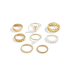 BSLVWG 8PCS Boho Ringe Set Gold Ringe Set Stapeln Knuckle Ringe Minimalistische Midi Ringe Mode Einfache Gelenk Finger Ringe Zubehör für Frauen und Teen Mädchen (02) von BSLVWG