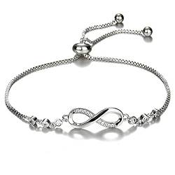 BSLVWG Armbänder für Frauen 925 Silber, Frauen Armband Kristall Slider Armband mit 6 Zirkonen, 3mm, verstellbare Armband Herz Armband, Geschenk für sie, Geschenk für Thanksgiving Tag von BSLVWG