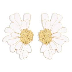 BSLVWG Blume Stud Ohrringe,Daisy Blume Ohrring Vintage Blume Bead Studs Statement Ohrringe Floral Mode Ohrringe Geschenke für Frauen Mädchen Trendy Schmuck (Weiß) von BSLVWG