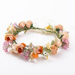 BSLVWG Blumenkranz Blumenkrone Stirnband, Blumenstirnbänder Kopfschmuck Haarbänder Blumengirlande, Frauen Mädchen für Festival Party Hochzeit Strand (Orange) von BSLVWG