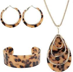 BSLVWG Brautschmuck Set Leopard Halskette Armband Dangle Ohrringe für Braut Brautjungfer Acryl Brautschmuck Prom Kostüm Strand Sommer Party Zubehör für Frauen und Mädchen von BSLVWG