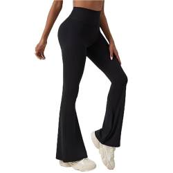 BSLVWG Buttery Soft Frauen Bootcut Yoga Hosen Flare Hosen Hohe Taille Workout Bootleg Hosen Flares Leggings Workout Gym Casual Hosen (DE/NL/SE/PL, Bundweite, L, Große Größen, Regular, Schwarz) von BSLVWG