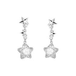 BSLVWG Dangle Ohrringe,Silber Sterne Quaste Kristall Cubic Zirkonia Hypoallergen Nickel Free Stud Drop Dangle Ohrringe Hochzeit Dangle Ohrringe Braut Ohrringe Schmuck für Frauen Teen Girls von BSLVWG