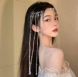 BSLVWG Ethnische Stil Stirnband Kopfkette mit Perlen, Feenhaar Stirn Kette Kristall Stirnband Gesicht Vorhang Haar Zubehör für Frauen und Mädchen (01) von BSLVWG
