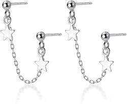 BSLVWG Fashion Star Dangling Ohrstecker S925 Sterling Silber Minimalistische Quaste Kette Dangle Drop Ball Ohrstecker Piercing Süßer Schmuck für Frauen Mädchen Empfindliche Ohren von BSLVWG