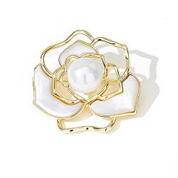 BSLVWG Frauen Brosche Pins Faux Perle Broschen Runde Form Kamelie Blume Brosche Schal Pin von BSLVWG