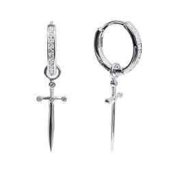 BSLVWG Hoop Manschette Ohrringe S925 Sterling Silber Dolch Ohrringe Cubic Zirkonia Hypoallergene Knorpel Ohrringe Huggie Ohr Piercing Dangle für Frauen Mädchen Geschenk Valentinstag (Silber) von BSLVWG