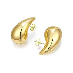 BSLVWG Hoop Ohrringe für Frauen, Chunky 14K Gold überzogene leichte Wassertropfen Träne hohle offene Reifen, hypoallergene Ohrringe Modeschmuck für Frauen Mädchen (Gold) von BSLVWG