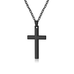 BSLVWG Jewellery Einfache Kreuzkette – verstellbare 16–18-Zoll-Kette | Schlichtes Kruzifix | Geschenke zur religiösen, christlichen, heiligen Taufe oder Kommunion (Schwarz) von BSLVWG
