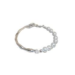 BSLVWG Kleine Perlenarmbänder Kette Perlenarmbänder zierliche Perlenarmbänder Perlenkette Armband Elegante Braut Armband Handstück Schmuck für Frauen und Mädchen (Silber) von BSLVWG