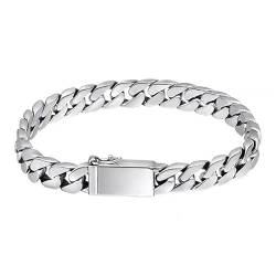 BSLVWG Kubanische Link Armband für Männer Frauen, Solid Chirurgische Edelstahl Silber Kette Armband 9mm breit, 18/20/cm Hip Hop Curb Armband Schmuck Geschenke für Männer Papa Bruder Freund (20CM) von BSLVWG