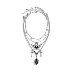BSLVWG Mehrschichtige Halsketten für Frauen Gothic Choker Layered Necklace Vintage Heart Wings Anhänger Handmade Chain Choker Kette Halsketten für Frauen Mädchen von BSLVWG