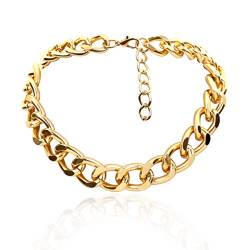 BSLVWG Punk Kubanische Link Kette Choker Halskette Leichte Chunky Oval Chain Link Halskette Statement Hip Hop Schmuck für Frauen und Mädchen (Gold) von BSLVWG