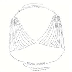 BSLVWG Strass-Brustkette, goldfarben, Bikini-BH, Kette, Geschirr, Körperkette, Brustkette, Dessous, Halskette, Zubehör, Sommer, Strand, Nachtclub, Schmuck für Damen und Mädchen, 83cm+25cm, von BSLVWG