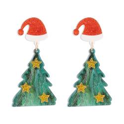 BSLVWG Weihnachts-Ohrringe für Frauen-Weihnachtsbaum-Tropfen-Ohrringe für Mädchen, Weihnachts-Weihnachten-Präsentiert Schmuck Acryl Dangle Ohrringe, Weihnachts-Ohrringe Geschenke für sie (Grün Hut) von BSLVWG