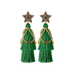 BSLVWG Weihnachtsbaum Dangle Drop Ohrringe für Frauen Mädchen, gewebte Stern Bead mit Seil Quasten Stud Weihnachten Ohrringe Schmuck Geschenke für Weihnachten Weihnachtsfeier (01) von BSLVWG