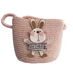 BSTCAR Stroh Tasche Mädchen, Strohtasche Handtasche Umhängetasche Cartoon Hasen Kaninchen Mini Strandtasche Stroh Geschenk für Kinder von BSTCAR