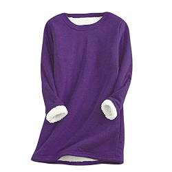 BSWFA Damen Fleece Pullover Winter Warme Unterhemd Sweatshirt Plus Dicker Langarmshirt Pulli Langarm Shirts Oversize Bedrucktes Oberteil Tops (#01A-Purple, XXL) von BSWFA