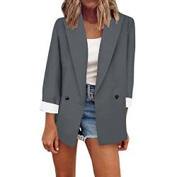 BSWFA Damen Jacke Büro Office Suit Eleganter Langarm Sakkos Business Anzüge Mantel Geschäft Open Front Jacke Einfarbig Slim Büro Outwear (3-Dark Gray, XL) von BSWFA