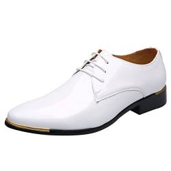 BSWFA Schuhe Herren Spitze Schuhe Herren Business Klassische Casual Herren Lederschuhe Retro Schuhe Herren Anzugschuhe (White, 46) von BSWFA