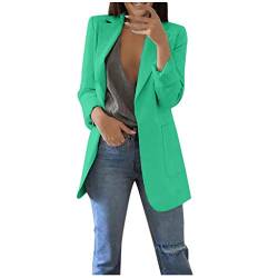 Blazer Damen Einfarbig Slim Fit Jacke Mantel Herbst Freizeit Coat Schuljacke Rever Geschäft Büro Anzüge Elegant Langarm Sakko Blazer mit Tasche (2-Green, L) von BSWFA