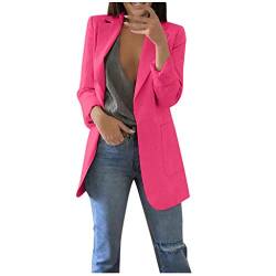 Blazer Damen Einfarbig Slim Fit Jacke Mantel Herbst Freizeit Coat Schuljacke Rever Geschäft Büro Anzüge Elegant Langarm Sakko Blazer mit Tasche (2-Hot Pink, XL) von BSWFA