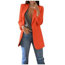 Blazer Damen Einfarbig Slim Fit Jacke Mantel Herbst Freizeit Coat Schuljacke Rever Geschäft Büro Anzüge Elegant Langarm Sakko Blazer mit Tasche (2-Orange, M) von BSWFA