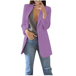 Blazer Damen Einfarbig Slim Fit Jacke Mantel Herbst Freizeit Coat Schuljacke Rever Geschäft Büro Anzüge Elegant Langarm Sakko Blazer mit Tasche (2-Purple, L) von BSWFA