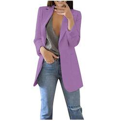 Blazer Damen Einfarbig Slim Fit Jacke Mantel Herbst Freizeit Coat Schuljacke Rever Geschäft Büro Anzüge Elegant Langarm Sakko Blazer mit Tasche (2-Purple, XXXXXL) von BSWFA