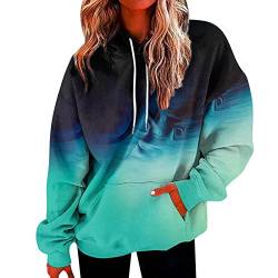 Damen Batik Hoodie Bedrucken Pullover mit Kordelzug Kapuzen Kawaii Kapuzenpullover Farbverlauf Oberteil Teenager Mädchen Winter Herbst Hoodies (1-Green, XL) von BSWFA