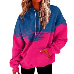 Damen Batik Hoodie Bedrucken Pullover mit Kordelzug Kapuzen Kawaii Kapuzenpullover Farbverlauf Oberteil Teenager Mädchen Winter Herbst Hoodies (1-Hot Pink, XL) von BSWFA