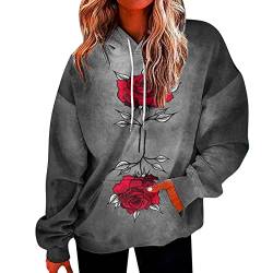 Damen Batik Hoodie Bedrucken Pullover mit Kordelzug Kapuzen Kawaii Kapuzenpullover Farbverlauf Oberteil Teenager Mädchen Winter Herbst Hoodies (5-Dark Gray, XXL) von BSWFA