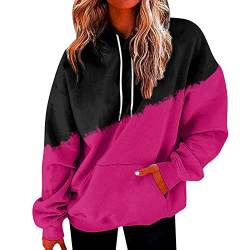 Damen Batik Hoodie Bedrucken Pullover mit Kordelzug Kapuzen Kawaii Kapuzenpullover Farbverlauf Oberteil Teenager Mädchen Winter Herbst Hoodies 8-Hot Pink M von BSWFA