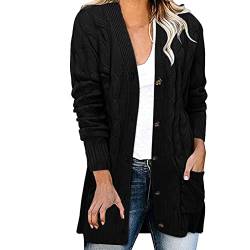 Damen Cardigan Langarm Button Down Strickjacke Herbst Winter Casual Strickcardigan Open Front Sweater mit Taschen (#01D-Black, XL) von BSWFA