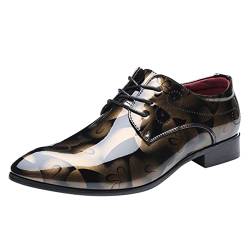 Herren Business Schuhe Atmungsaktive Spitzschuh Schnürschuhe Lässige Lederschuhe Büro Arbeits Bequeme Anzugschuhe Glattleder Schnürhalbschuhe (41, k-Gold) von BSWFA