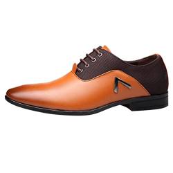 Herren Business Schuhe Atmungsaktive Spitzschuh Schnürschuhe Lässige Lederschuhe Büro Arbeits Bequeme Anzugschuhe Glattleder Schnürhalbschuhe (42, c-Gelb) von BSWFA