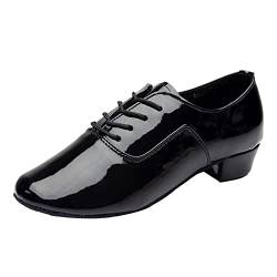 Schuhe Herren Moderne Lateinische Tanzschuhe für Herren Einfarbige Schnürschuhe Ballsaal-Tanzschuhe Indoor-Trainingsschuhe Lederschuhe Atmungsaktive Schuhe Herren (Black-1, 43) von BSWFA