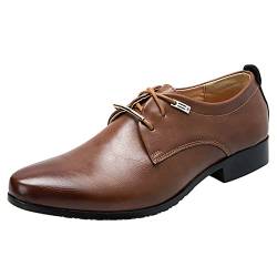 Schuhe Herren Wasserdicht Breit Atmungsaktive Bequeme Business-Schnürschuhe für die Arbeit, Freizeit, einfarbige Lederschuhe für Herren Walking Schuhe Herren 45 (48, Braun) von BSWFA