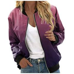 Sommerjacke Damen Elegant, Bomberjacke Ladies Light Bomber Jacket Leichte Fliegerjacke Blouson Pilotenjacke Kurzjacke Damenjacke Herbst Frühling College Jacke Funktionsjacke Damen Z01F-Lila M von BSWFA