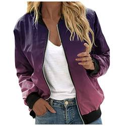 Sommerjacke Damen Elegant, Bomberjacke Ladies Light Bomber Jacket Leichte Fliegerjacke Blouson Pilotenjacke Kurzjacke Damenjacke Herbst Frühling College Jacke Funktionsjacke Damen Z01H-Lila M von BSWFA