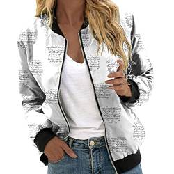 Strickjacke Damen Kurz, Bomberjacke Ladies Light Bomber Jacket Leichte Fliegerjacke Blouson Pilotenjacke Kurzjacke Damenjacke Herbst Frühling College Jacke Jacken Damen übergangsjacken Z01B-Weiß M von BSWFA