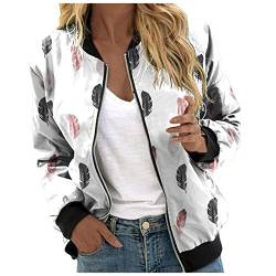 Strickjacke Damen Kurz, Bomberjacke Ladies Light Bomber Jacket Leichte Fliegerjacke Blouson Pilotenjacke Kurzjacke Damenjacke Herbst Frühling College Jacke Jacken Damen übergangsjacken Z01F-Weiß L von BSWFA