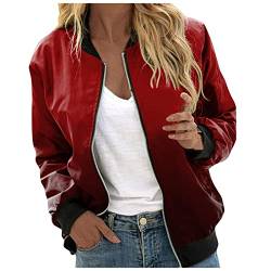 Strickjacke Damen Kurz, Bomberjacke Ladies Light Bomber Jacket Leichte Fliegerjacke Blouson Pilotenjacke Kurzjacke Damenjacke Herbst Frühling College Jacke Jacken Damen übergangsjacken Z01G-Wein XL von BSWFA