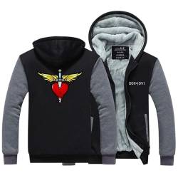 BSapp Sweatshirt Hoodie Herren Men Long Sleeves Present，Bon·Jovi Logo Outdoor Winddichter Druck Casual Reißverschluss，Mit Kapuze Langarm Sport Jacke Hoodies-Black and Grey||S von BSapp