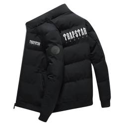 BTBDYDH Herren-Jacken Trapstar Winterjacke Herren Damen Leichte Daunenjacke Einfarbig Jacke Trapstar Logo Druckte Puffer Jacke Winterjacke Unisex Mantel Winter Warm Steppjacke (#01-Schwarz,L) von BTBDYDH