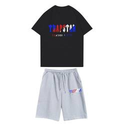 BTBDYDH Herren Trapstar Kurzarm Jogginganzug für Trapstar Bedruckter Sommersportanzug Damen T-Shirt Shorts Set Freizeit T-Shirt 2-teilig Unisex (03-Schwarz,L) von BTBDYDH