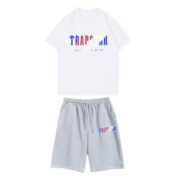 BTBDYDH Herren Trapstar Kurzarm Jogginganzug für Trapstar Bedruckter Sommersportanzug Damen T-Shirt Shorts Set Freizeit T-Shirt 2-teilig Unisex (03-Weiß,S) von BTBDYDH