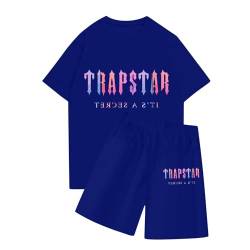 BTBDYDH Herren Trapstar-Trainingsanzug kurzes Sommer-T-Shirt mit Shorts mit Logo Trapstar-bedrucktes Set Trainingsanzug Sommer Damen lässiges T-Shirt Unisex (01-Marine,XXL) von BTBDYDH