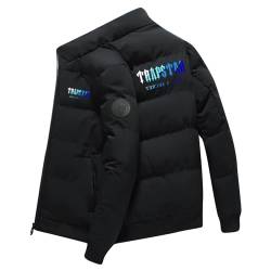 BTBDYDH Jacken Damen Trapstar Winterjacke Herren Damen Leichte Daunenjacke Einfarbig Jacke Trapstar Logo Druckte Puffer Jacke Winterjacke Unisex Mantel Winter Warm Steppjacke (02-Schwarz,Xxl) von BTBDYDH